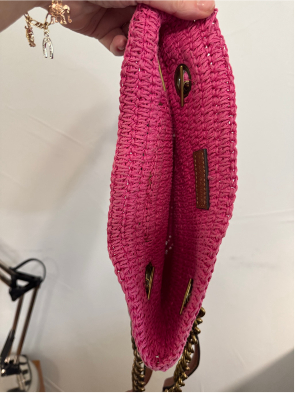 Kurt Geiger Hot Pink Raffia Tote Bag - Picture 8 of 8